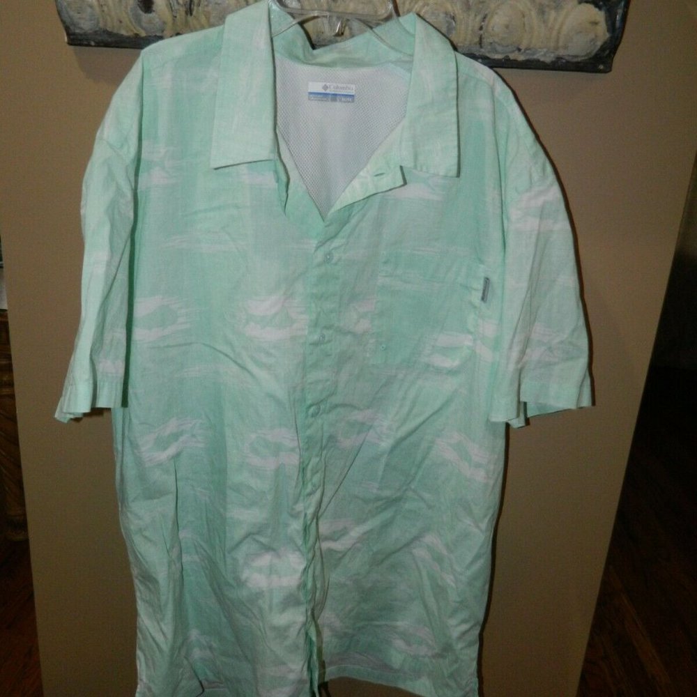 Columbia PFG Mens Green Short Sleeve Fishing Shirt Fish Print XL